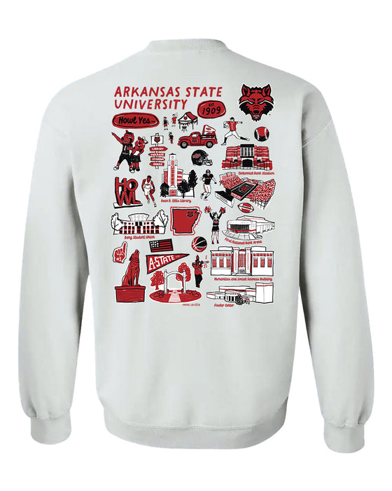Arkansas State Red Wolves Hand Sketched Artwork Red Crewneck Sweatshirt for Women - Vive La Fête - Online Apparel Store