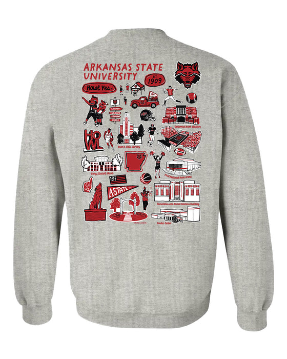 Arkansas State Red Wolves Hand Sketched Artwork Red Crewneck Sweatshirt for Women - Vive La Fête - Online Apparel Store