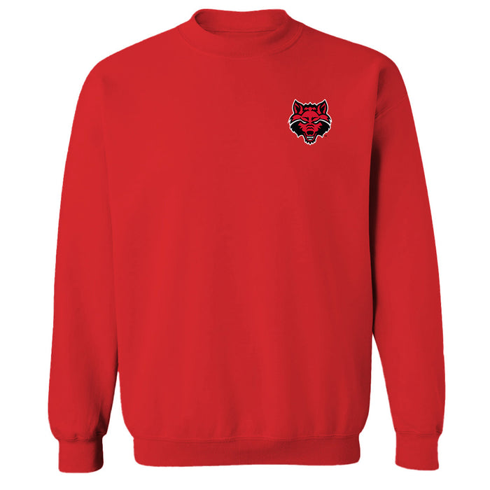 Arkansas State Red Wolves Hand Sketched Vive La Fete Impressions Artwork Red Crew Neck Sweatshirt for Women