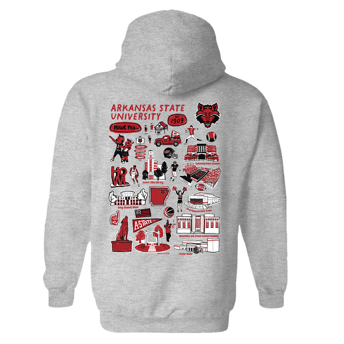 Arkansas State Red Wolves Hand Sketched Artwork Cotton Fleece Women Hoodie - Vive La Fête - Online Apparel Store