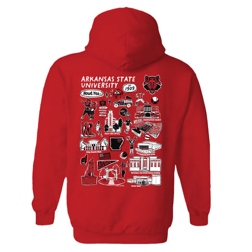 Arkansas State Red Wolves Hand Sketched Artwork Cotton Fleece Women Hoodie - Vive La Fête - Online Apparel Store