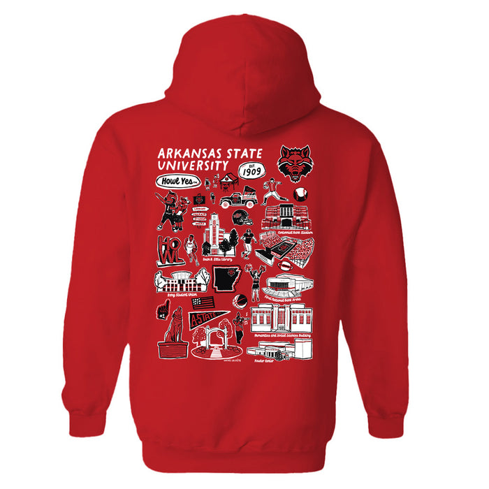 Arkansas State Red Wolves Hand Sketched Artwork Cotton Fleece Women Hoodie - Vive La Fête - Online Apparel Store