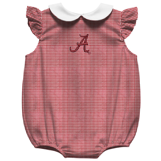 Alabama Crimson Tide Embroidered Red Gingham Angel Wing Sleeve Girls Baby Bubble