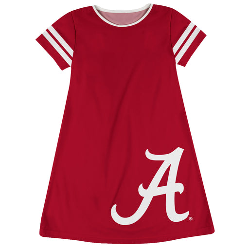 Alabama Crimson Tide Vive La Fete Girls Game Day Short Sleeve Red A-Line Dress with large Logo