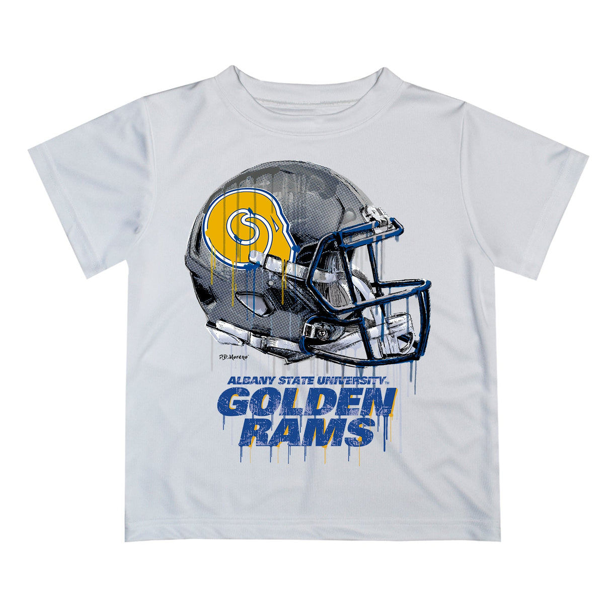 Albany State Rams ASU Original Dripping Football Helmet T-Shirt by White - 16 - High Quality Apparels