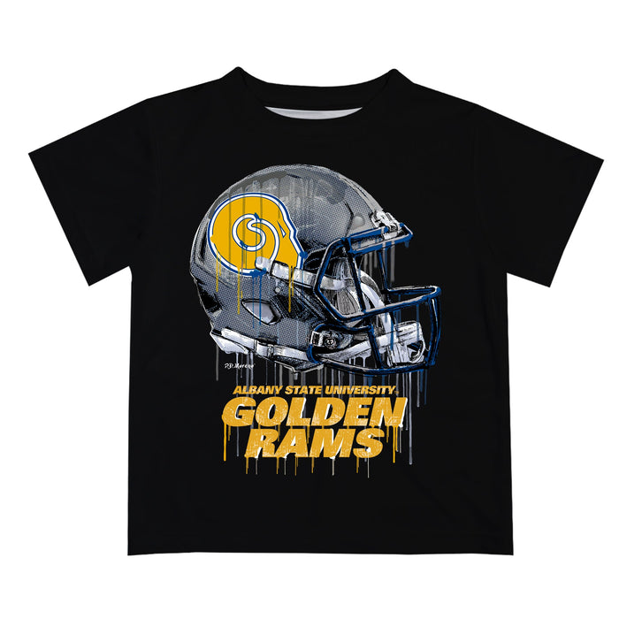Albany State Rams ASU Original Dripping Football Helmet Black T-Shirt by Vive La Fete