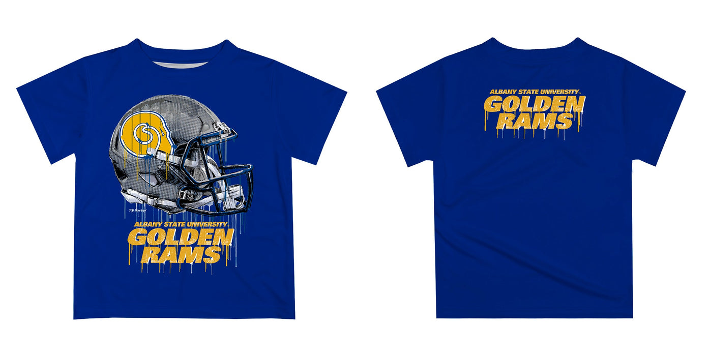 Albany State Rams ASU Original Dripping Football Helmet Blue T-Shirt by Vive La Fete - Vive La Fête - Online Apparel Store