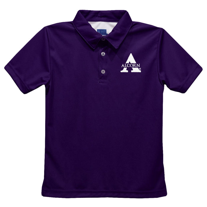 Alcorn State University Braves Embroidered Purple Short Sleeve Polo Box Shirt