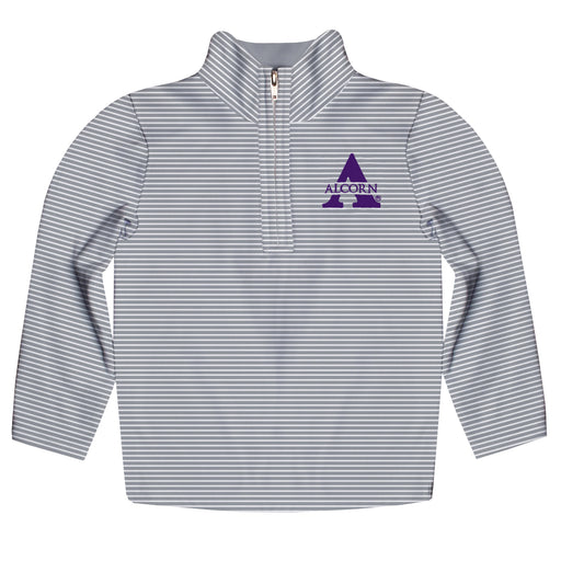 Alcorn State University Braves Embroidered Womens Gray Stripes Quarter Zip Pullover