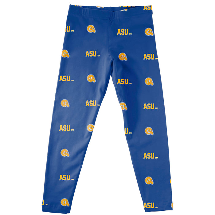 Albany State Rams ASU Vive La Fete Girls Game Day All Over Two Logos Elastic Waist Classic Play Blue Leggings Tights