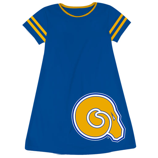 Albany State Rams ASU Vive La Fete Girls Game Day Short Sleeve Blue A-Line Dress with large Logo