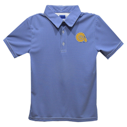 Albany State Rams ASU Embroidered Royal Stripes Short Sleeve Polo Box Shirt
