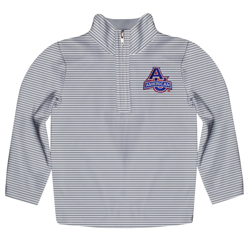American University Eagles Embroidered Womens Gray Stripes Quarter Zip Pullover