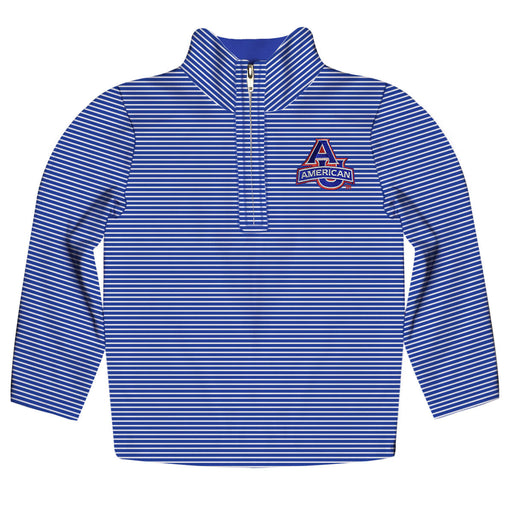 American University Eagles Embroidered Womens Royal Stripes Quarter Zip Pullover