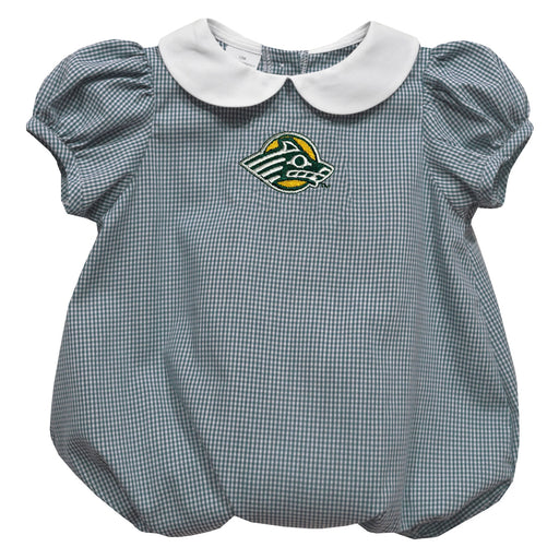 Alaska Anchorage Seawolves Embroidered Hunter Green Gingham Girls Baby Bubble Short Sleeve