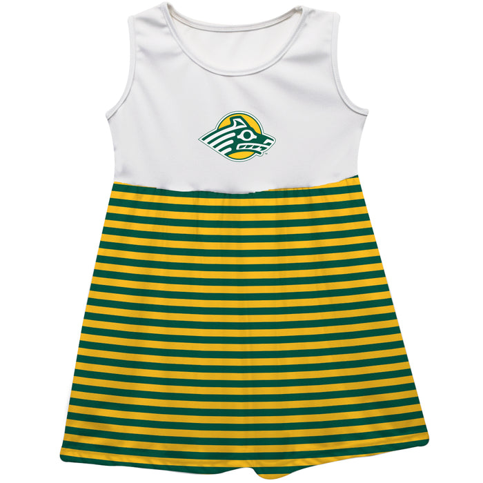 Alaska Anchorage Seawolves Vive La Fete Girls White Game Day Sleeveless Tank Dress Green Stripes on Skirt