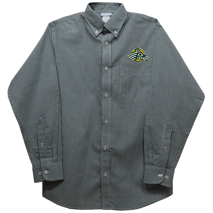 Alaska Anchorage Seawolves Embroidered Hunter Green Gingham Long Sleeve Button Down Shirt