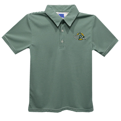 Alaska Anchorage Seawolves Embroidered Hunter Green Stripes Short Sleeve Polo Box Shirt