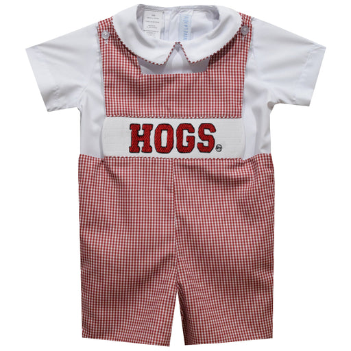Arkansas Razorbacks Smocked Red Gingham Jon Jon and Short Sleeve White Shirt