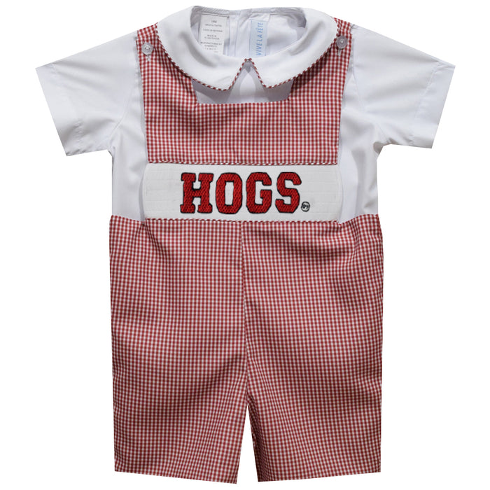 Arkansas Razorbacks Smocked Red Gingham Jon Jon and Short Sleeve White Shirt