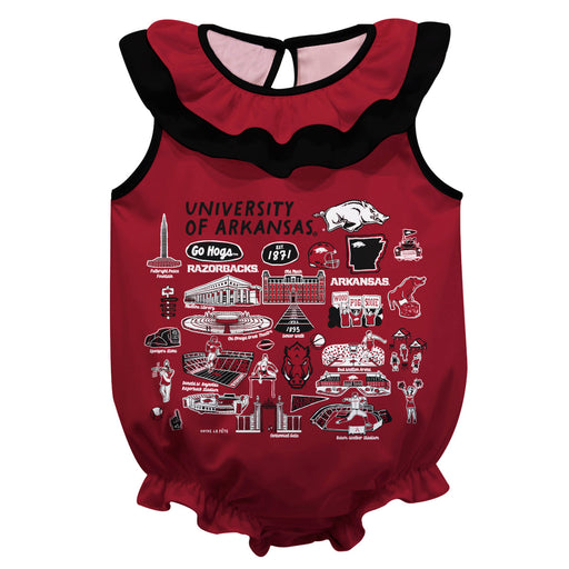 Arkansas Razorbacks  Cardinal Hand Sketched Vive La Fete Impressions Artwork Sleeveless Ruffle Onesie Bodysuit
