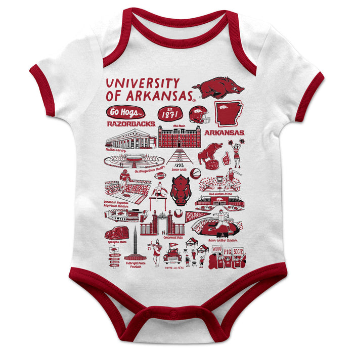 Arkansas Razorbacks Hand Sketched Vive La Fete Impressions Artwork Infant White Short Sleeve Onesie Bodysuit