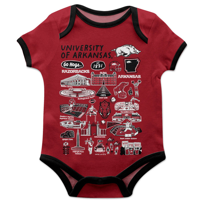 Arkansas Razorbacks Hand Sketched Vive La Fete Impressions Artwork Infant Cardinal Short Sleeve Onesie Bodysuit