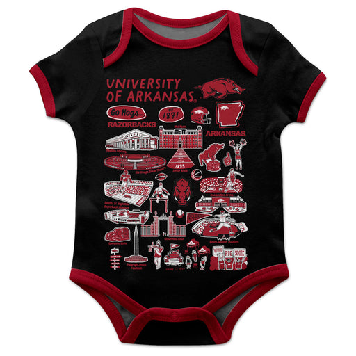 Arkansas Razorbacks Hand Sketched Vive La Fete Impressions Artwork Infant Black Short Sleeve Onesie Bodysuit
