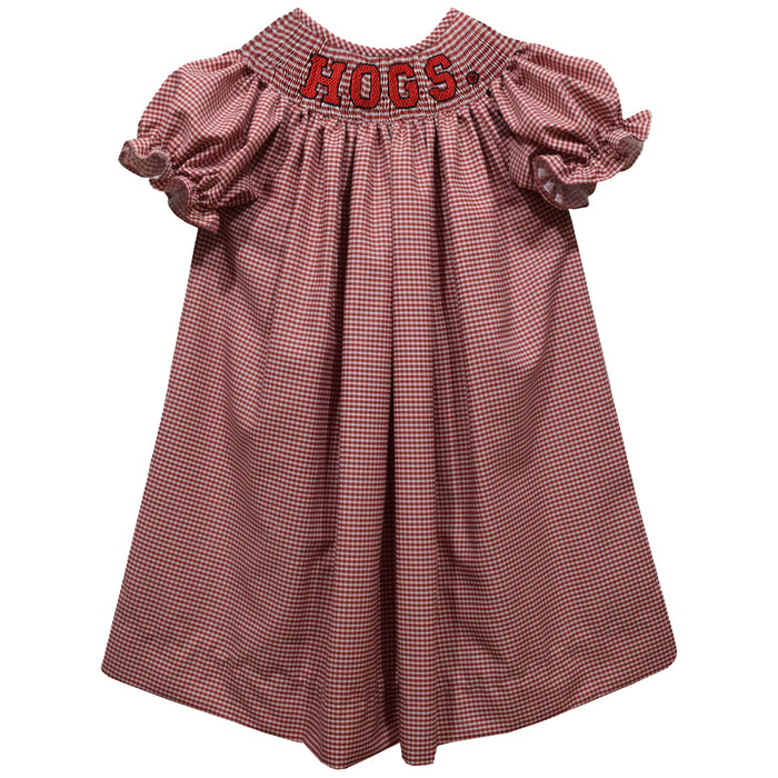 Arkansas Razorbacks Smocked Red Gingham Short Sleeve Bishop