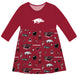 Arkansas Razorbacks Long Sleeve Solid Red Repeat Print Hand Sketched Impressions Artwork on Skirt