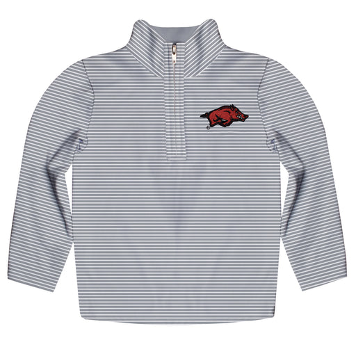 Arkansas Razorbacks Embroidered Gray Stripes Quarter Zip Pullover