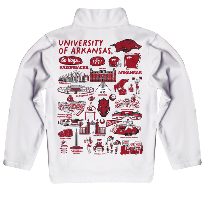 Arkansas Razorbacks Hand Sketched Vive La Fete Impressions Artwork White Boys Quarter Zip Pullover V1 - Vive La Fête - Online Apparel Store