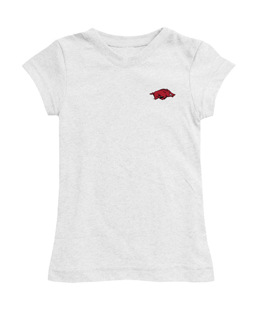 Arkansas Razorbacks Hand Sketched Vive La Fete Impressions Artwork White Girls Cotton Short Sleeve Tee