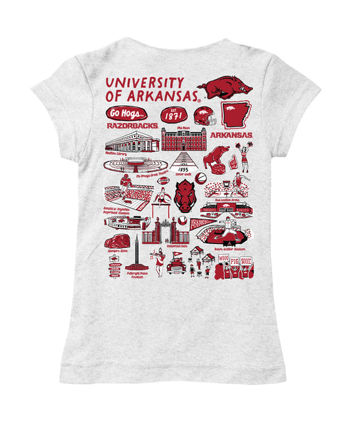 Arkansas Razorbacks Hand Sketched Vive La Fete Impressions Artwork White Girls Cotton Short Sleeve Tee - Vive La Fête - Online Apparel Store