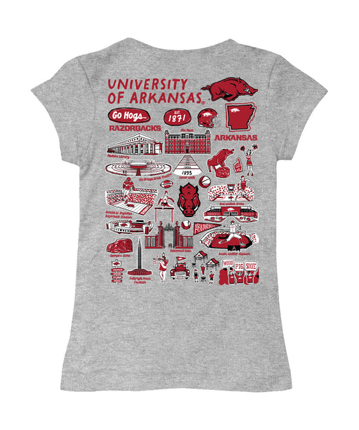 Arkansas Razorbacks Hand Sketched Vive La Fete Impressions Artwork Grey Girls Cotton Short Sleeve Tee - Vive La Fête - Online Apparel Store