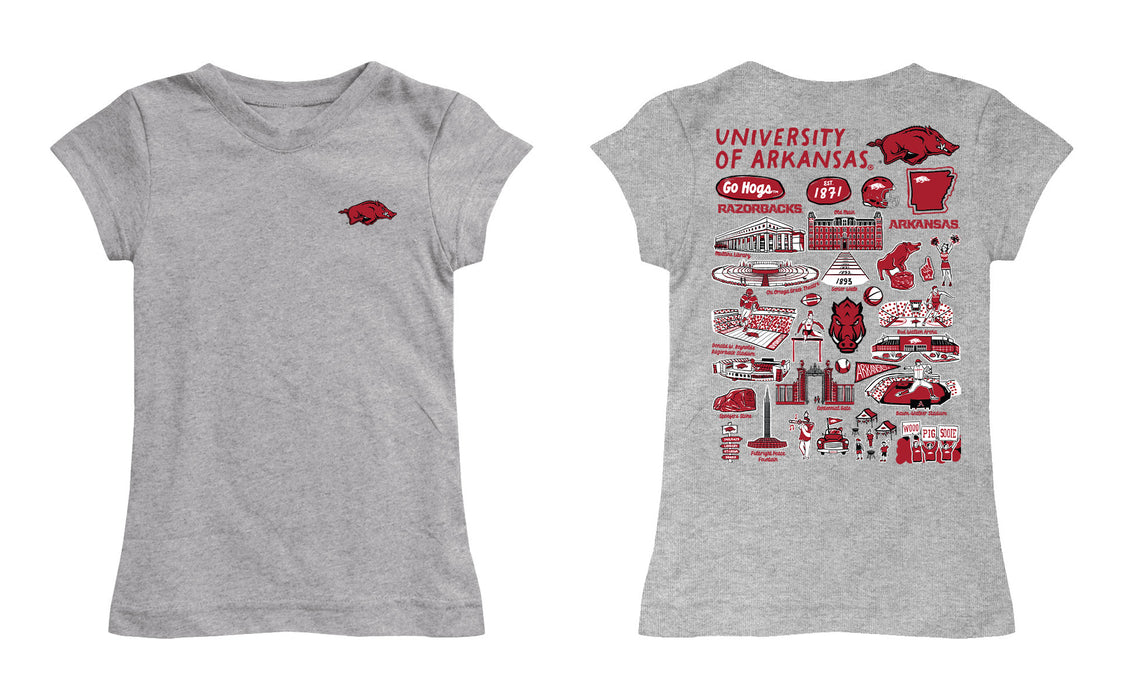 Arkansas Razorbacks Hand Sketched Vive La Fete Impressions Artwork Grey Girls Cotton Short Sleeve Tee - Vive La Fête - Online Apparel Store