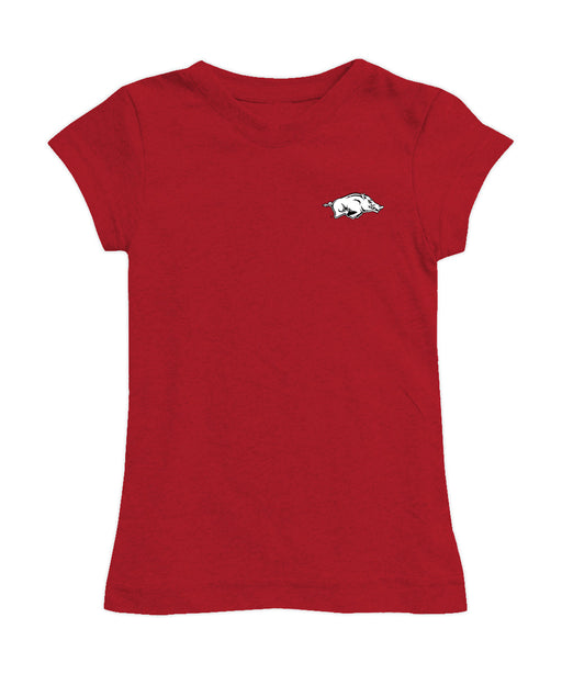 Arkansas Razorbacks Hand Sketched Vive La Fete Impressions Artwork Red Girls Cotton Short Sleeve Tee