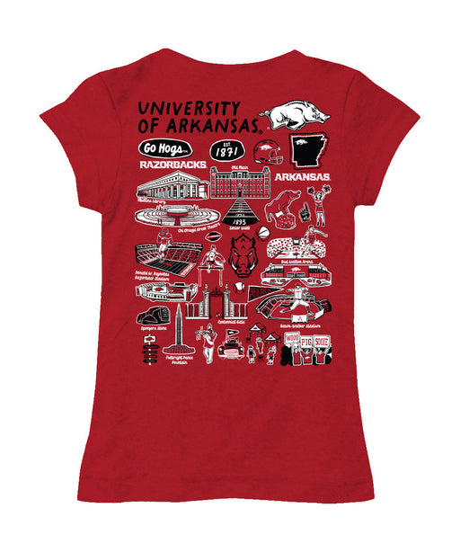 Arkansas Razorbacks Hand Sketched Vive La Fete Impressions Artwork Red Girls Cotton Short Sleeve Tee - Vive La Fête - Online Apparel Store