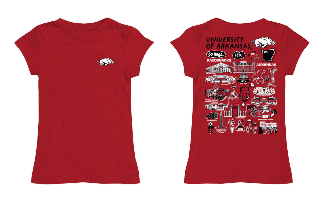 Arkansas Razorbacks Hand Sketched Vive La Fete Impressions Artwork Red Girls Cotton Short Sleeve Tee - Vive La Fête - Online Apparel Store