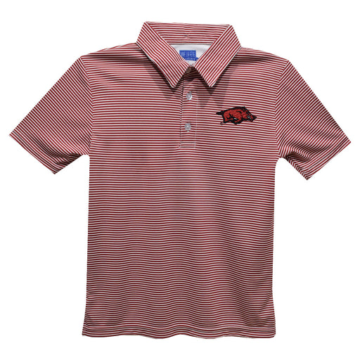 Arkansas Razorbacks Embroidered Red Stripes Short Sleeve Polo Box Shirt