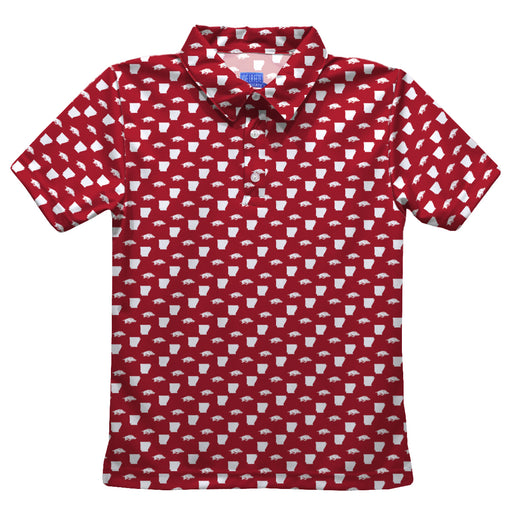 Arkansas Razorbacks Vive La Fete All Over Logo Red Short Sleeve Polo Shirt