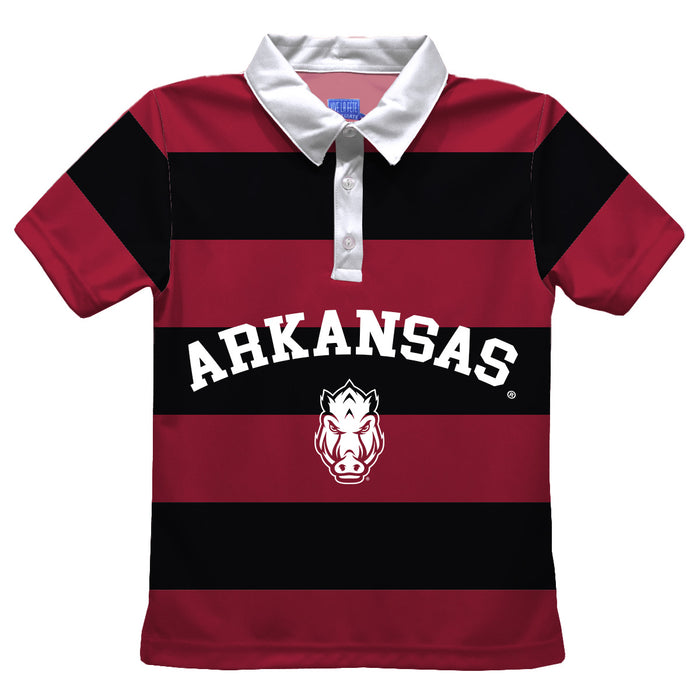 Arkansas Razorbacks Stripes Short Sleeve Polo Box Shirt Red and Black - Vive La Fête - Online Apparel Store