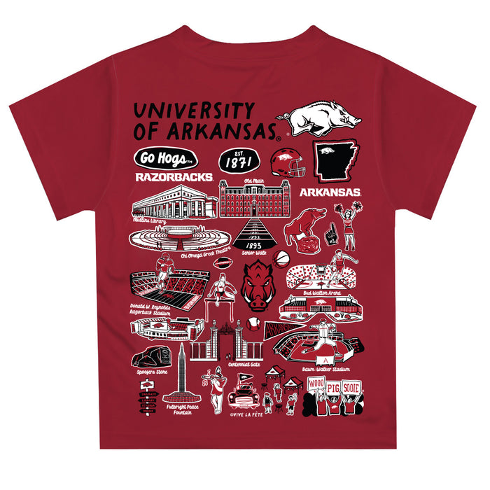 Arkansas Razorbacks Vive La Fete Impressions Artwork Boys Red Short Sleeve Tee Shirt V1