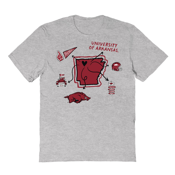 Arkansas Razorbacks Hand Sketched Vive La Fete Impressions Icones Kids Grey T-shirt