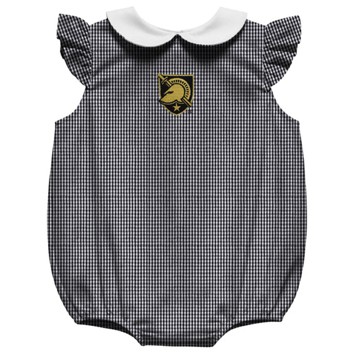 US Military ARMY Black Knights Embroidered Black Gingham Angel Wing Sleeve Girls Baby Bubble