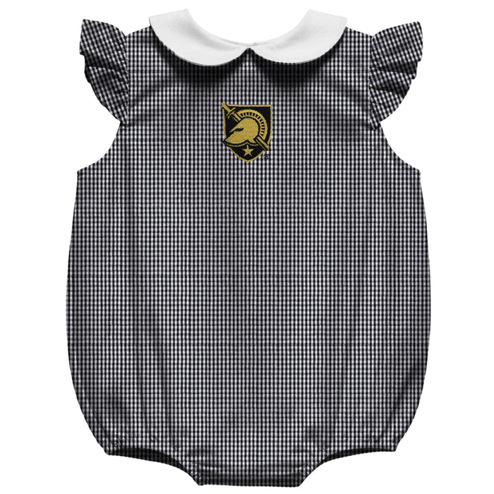 US Military ARMY Black Knights Embroidered Black Gingham Angel Wing Sleeve Girls Baby Bubble