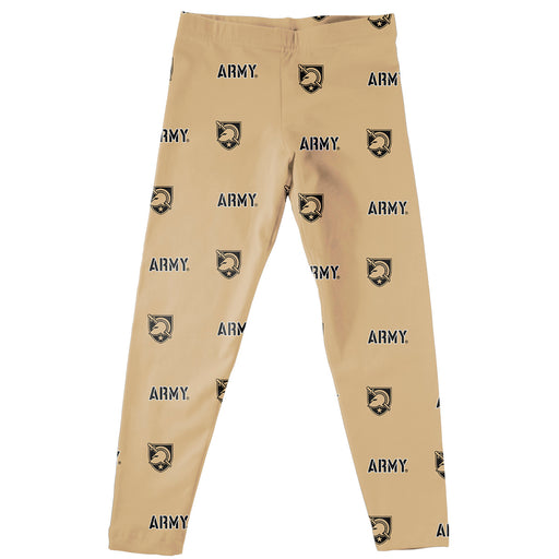 US Military ARMY Black Knights Vive La Fete Girls All Over Two Logos Elastic Waist Classic Play Gold Leggings Tights