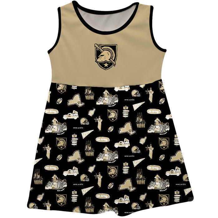 Army Black Knights Sleeveless Tank Dress Girls Gold & Black Repeat Print Hand Sketched Vive La Fete Impressions
