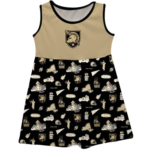 Army Black Knights Sleeveless Tank Dress Girls Gold & Black Repeat Print Hand Sketched Vive La Fete Impressions