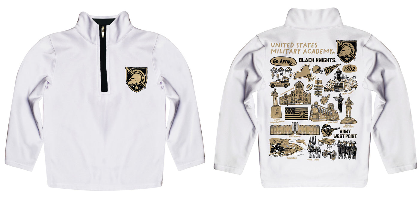 US Military ARMY Black Knights Hand Sketched Vive La Fete Impressions Artwork White Black Quarter Zip Pullover V1 - Vive La Fête - Online Apparel Store